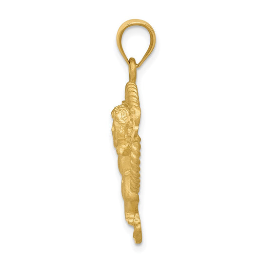 14k Satin Diamond-cut Angel in Circle Pendant