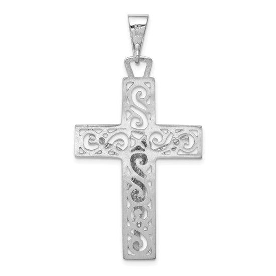 14k White Gold Large Filigree Crucifix Pendant