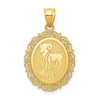 14k Solid Satin Polished Aries Zodiac Oval Pendant