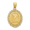 14k Solid Satin Polished Aquarius Zodiac Oval Pendant