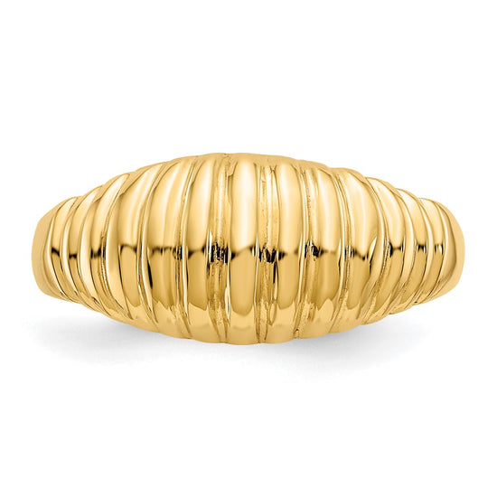 Gold Polished Ribbed Dome Rings