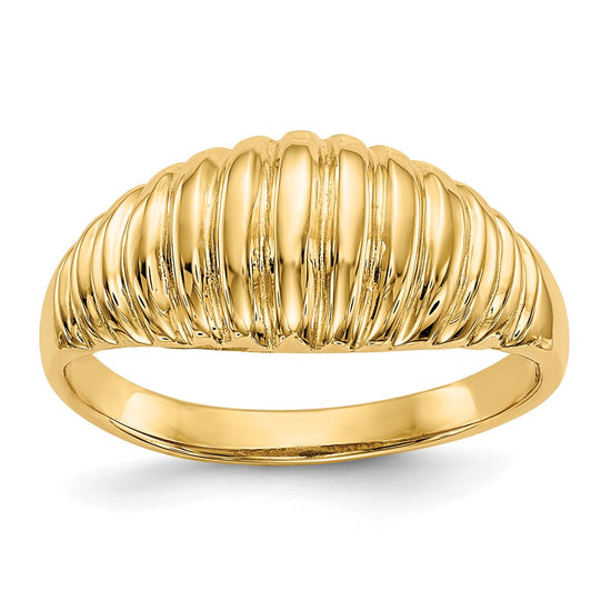 Gold Polished Ribbed Dome Rings