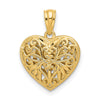 14K Two-tone Polished Diamond-cut Reversible Filigree Heart Pendant