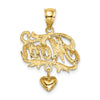 14k MOM with Dangling Heart Charm