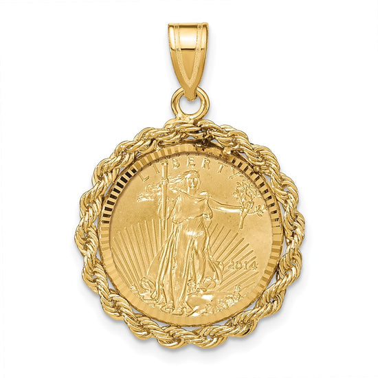 Gold Polished Rope with Diamond-cut Prong Bezel Pendant