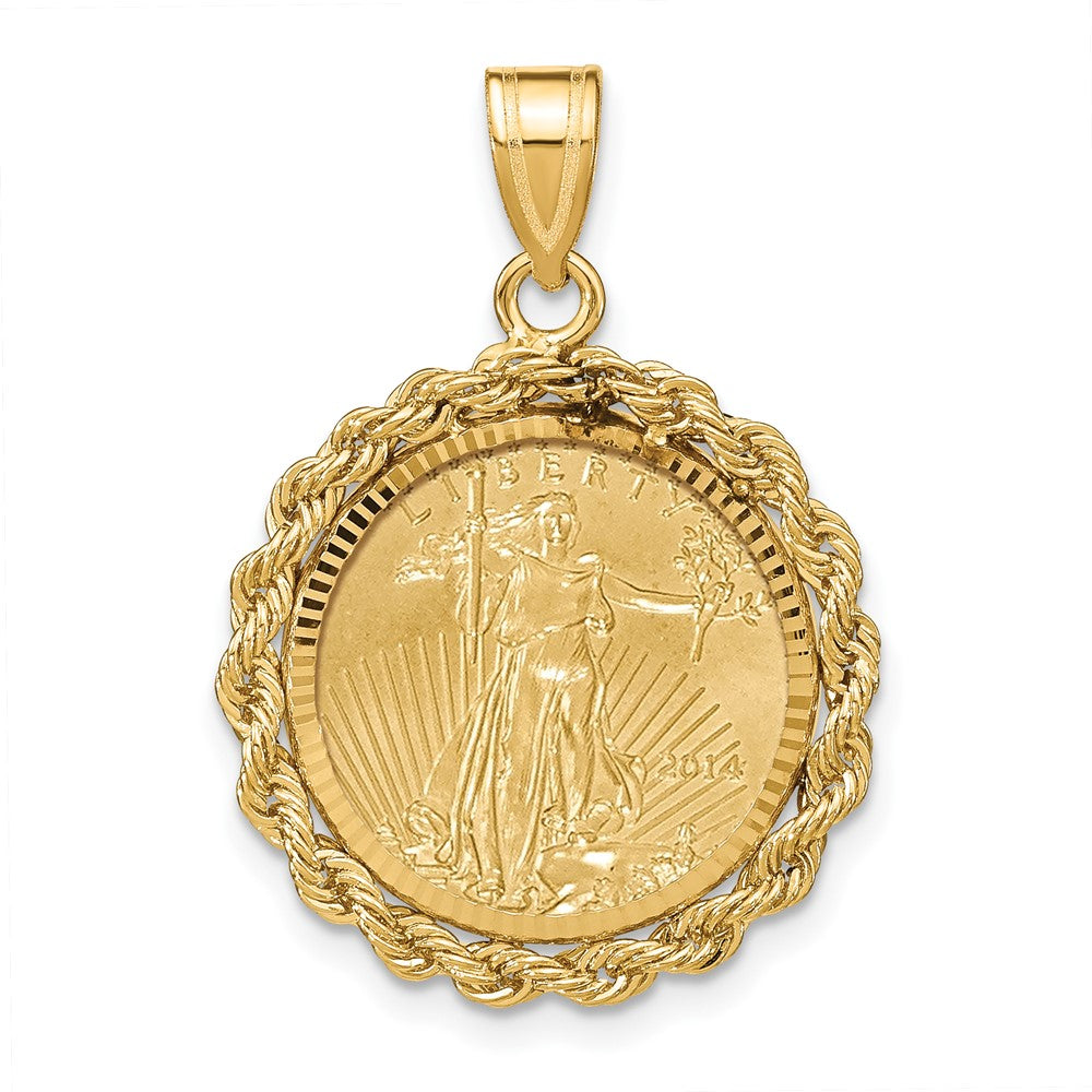 Gold Polished Rope with Diamond-cut Prong Bezel Pendant