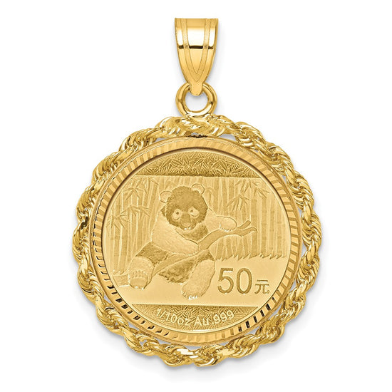 Gold Polished Rope with Diamond-cut Prong Bezel Pendant