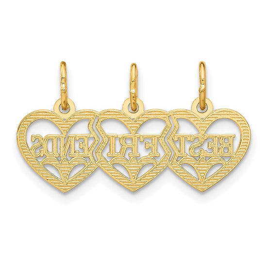 14k Triple Heart Diamond-cut BEST FRIENDS 3-Piece Break-apart Pendant