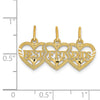 14k Triple Heart Diamond-cut BEST FRIENDS 3-Piece Break-apart Pendant