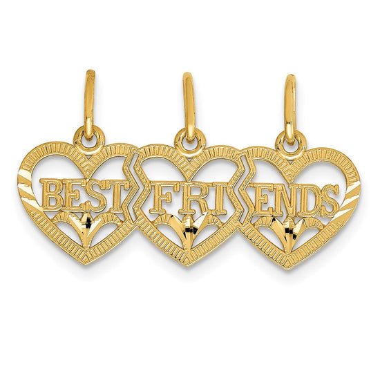14k Triple Heart Diamond-cut BEST FRIENDS 3-Piece Break-apart Pendant
