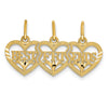 14k Triple Heart Diamond-cut BEST FRIENDS 3-Piece Break-apart Pendant
