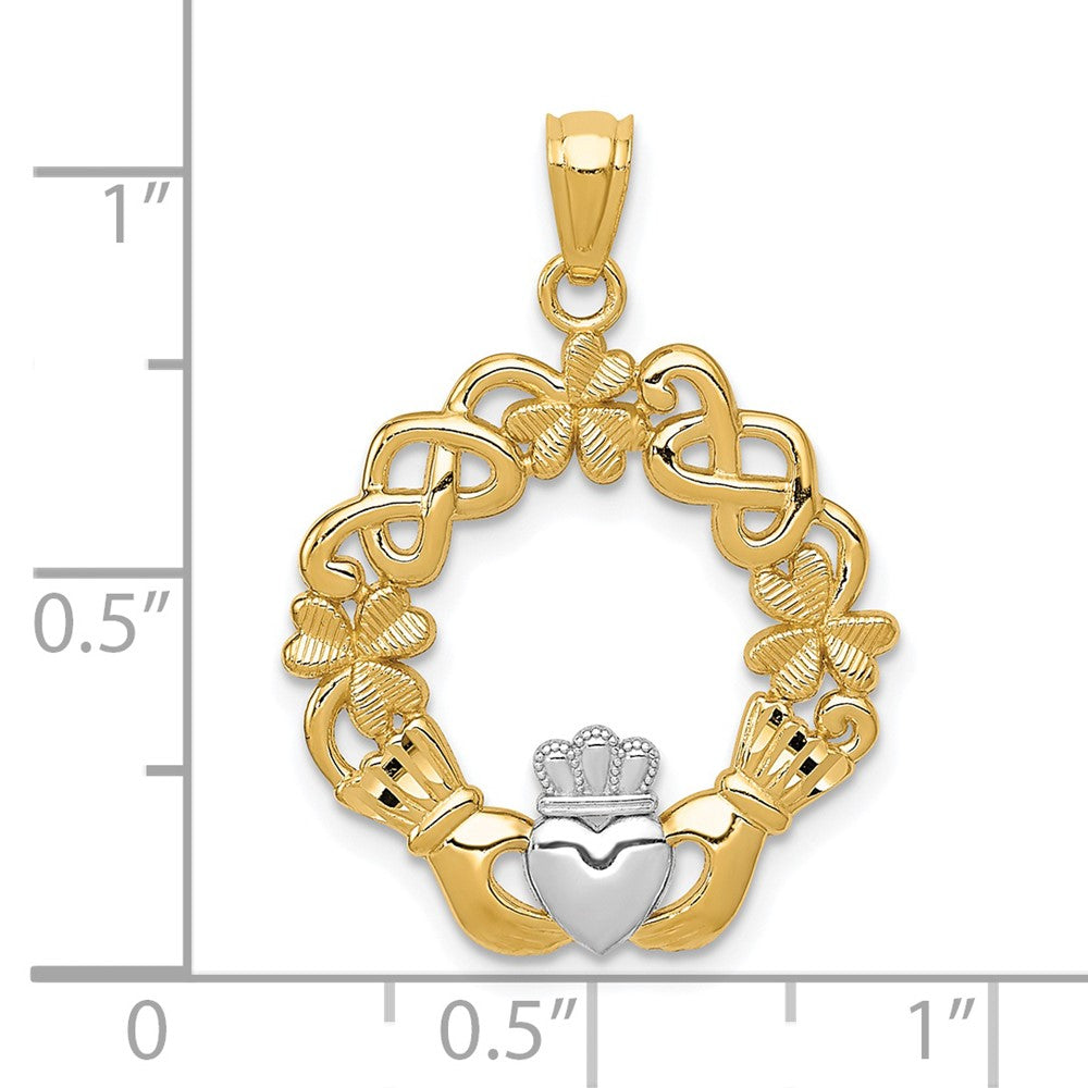 14k and White Rhodium Claddagh Pendant