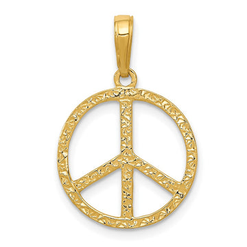 14k Textured Peace Sign Pendant