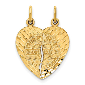 14k 2-Piece Break-apart Diamond-cut FROM MY HEART DIRECT TO YOURS Charm