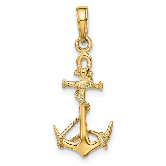 14k 3-D Anchor with Shackle and Entwined Rope Pendant