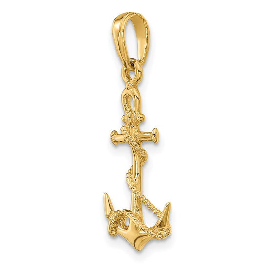 14k 3-D Anchor with Shackle and Entwined Rope Pendant