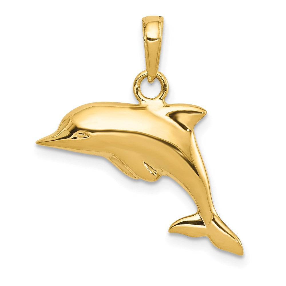 14K Polished 3-D Puffed Dolphin Pendant