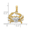14k and White Rhodium Diamond-cut Blue Crab Pendant