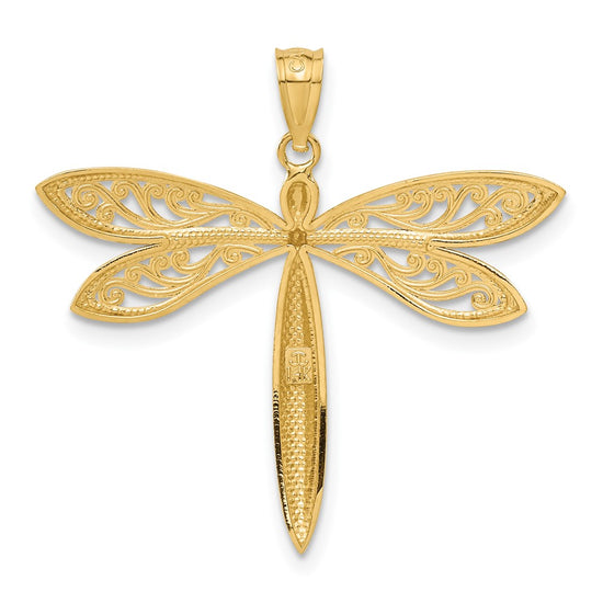 14k and White Rhodium Dragonfly Pendant