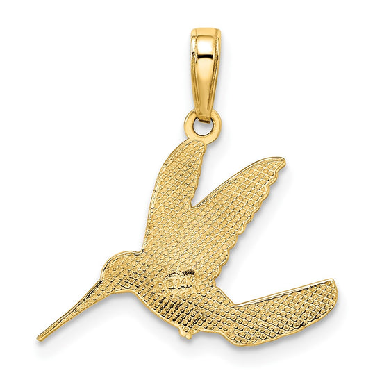 14k and White Rhodium Diamond-cut Hummingbird Pendant