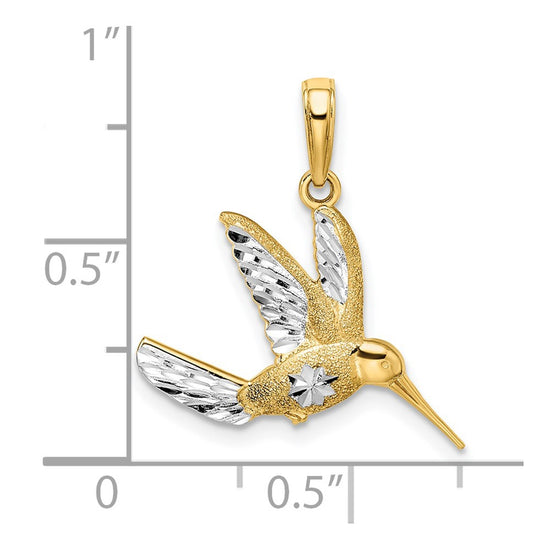 14k and White Rhodium Diamond-cut Hummingbird Pendant