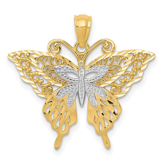 14k and White Rhodium Fancy Butterfly Pendant