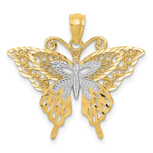 14k and White Rhodium Fancy Butterfly Pendant