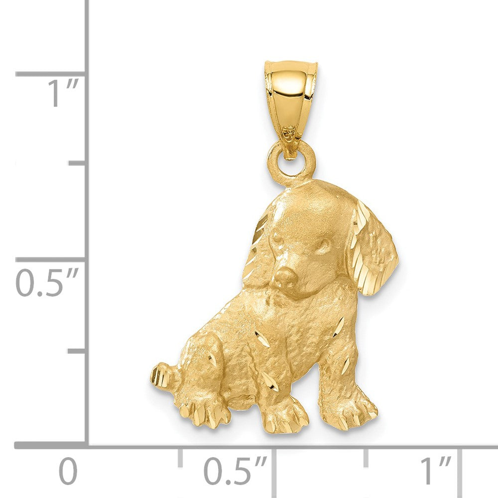 14k Satin Diamond-cut Dog Charm