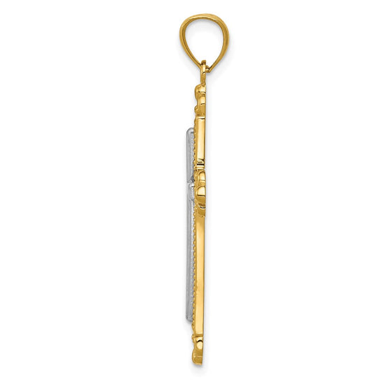 Gold Two-tone Fleur de lis Cross Pendant