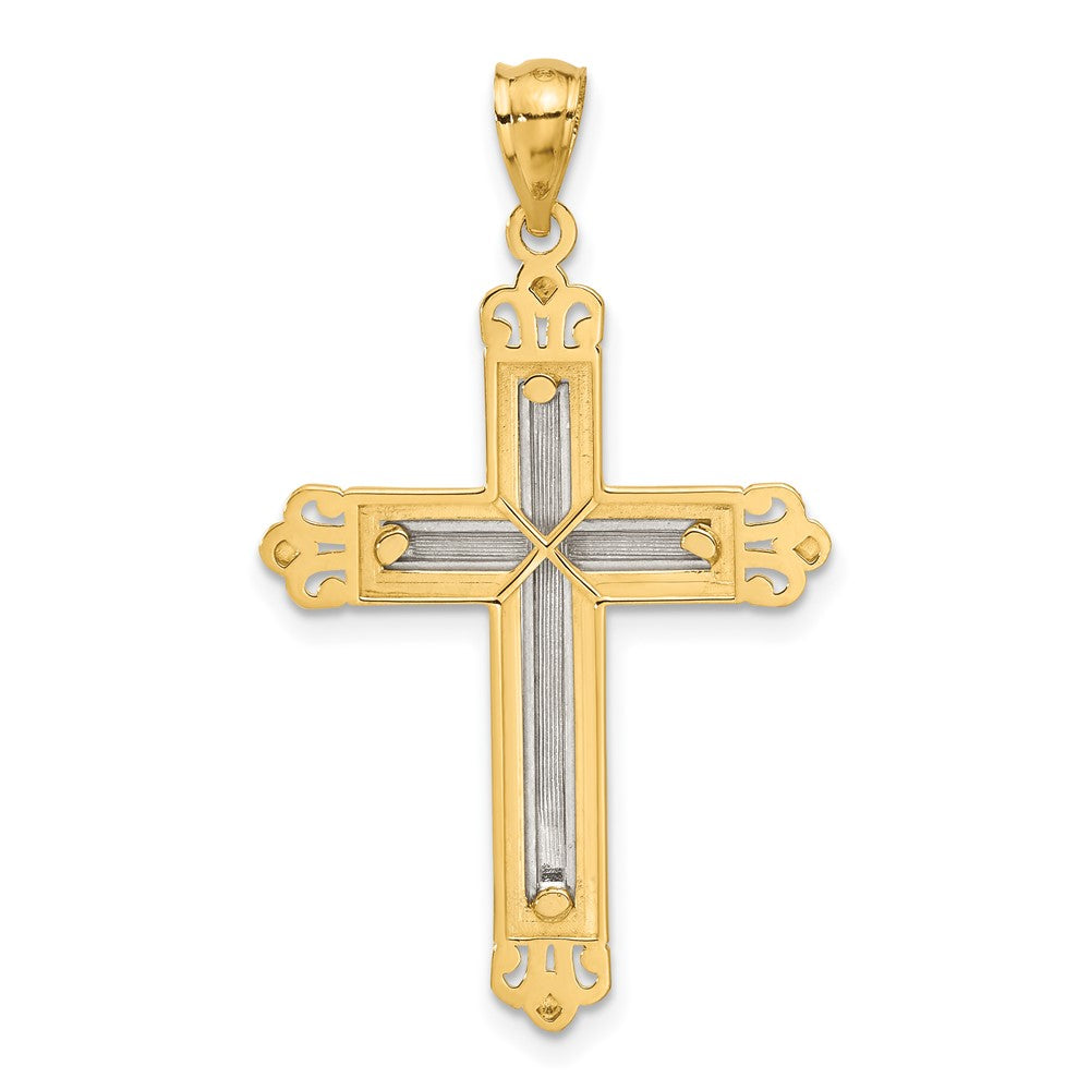 Gold Two-tone Fleur de lis Cross Pendant