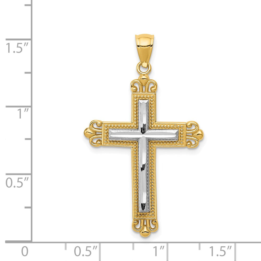 Gold Two-tone Fleur de lis Cross Pendant