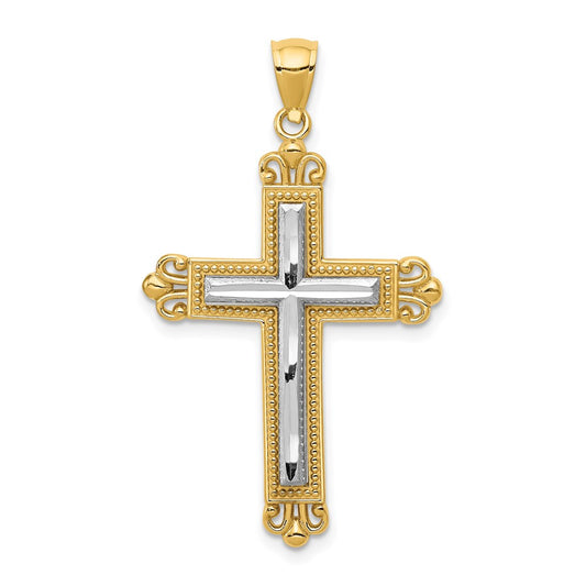 Gold Two-tone Fleur de lis Cross Pendant