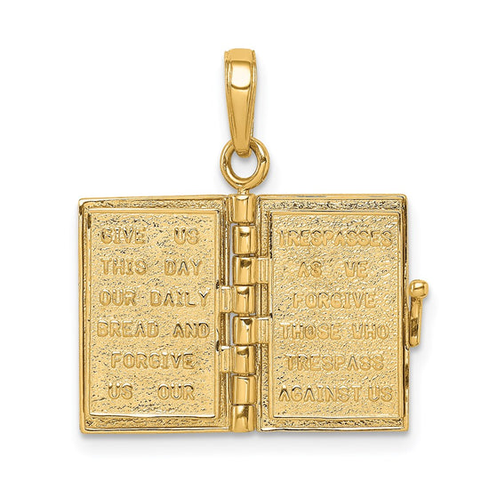14K 3-D HOLY BIBLE with Lord's Prayer and Moveable Pages Pendant