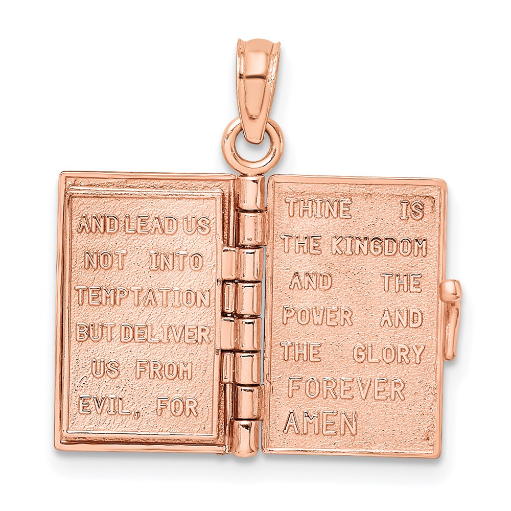 14k Rose Gold 3-D HOLY BIBLE with Lord's Prayer and Moveable Pages Pendant