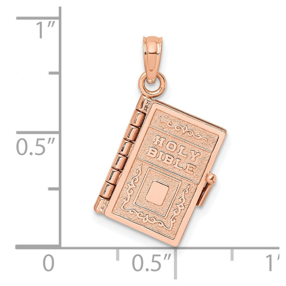 14k Rose Gold 3-D HOLY BIBLE with Lord's Prayer and Moveable Pages Pendant