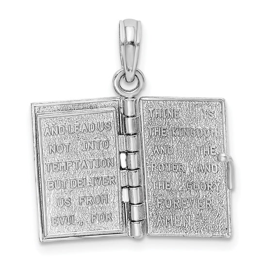 14k White Gold 3-D HOLY BIBLE with Lord's Prayer and Moveable Pages Pendant