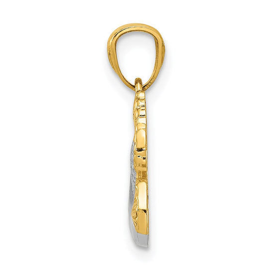 14k and White Rhodium Polished Dove with Olive Branch Pendant