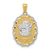 14k and White Rhodium Angel Scalloped Edge Oval Pendant