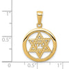 14K Jewish Chai In Star Of David Round Pendant