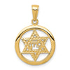 14K Jewish Chai In Star Of David Round Pendant