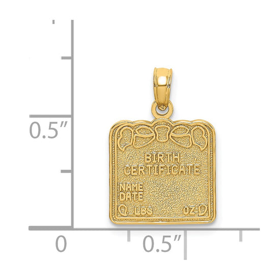 14k BIRTH CERTIFICATE Charm