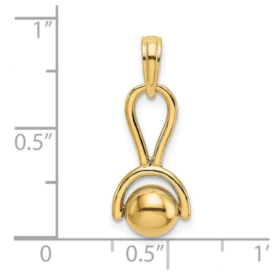 14k 3-D Baby Rattle with Moveable Ball Charm