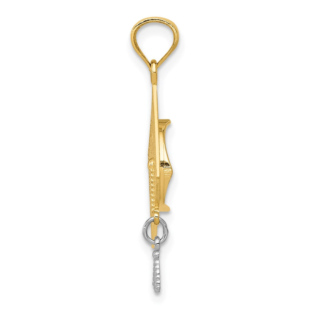 14k with White Rhodium 3-D Graduation Cap with Moveable Tassel Pendant