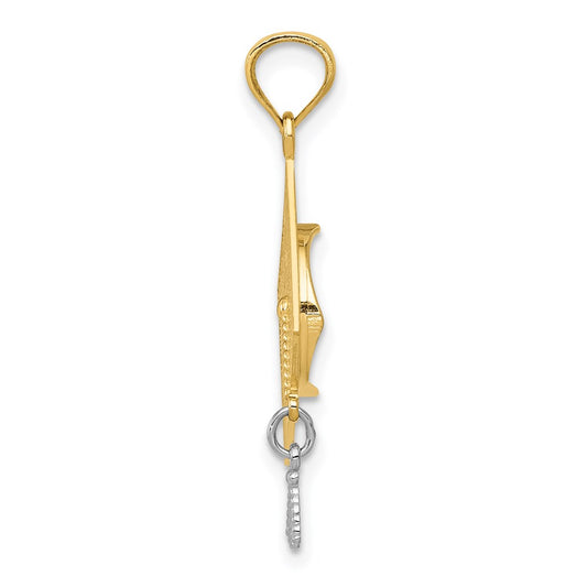 14k with White Rhodium 3-D Graduation Cap with Moveable Tassel Pendant