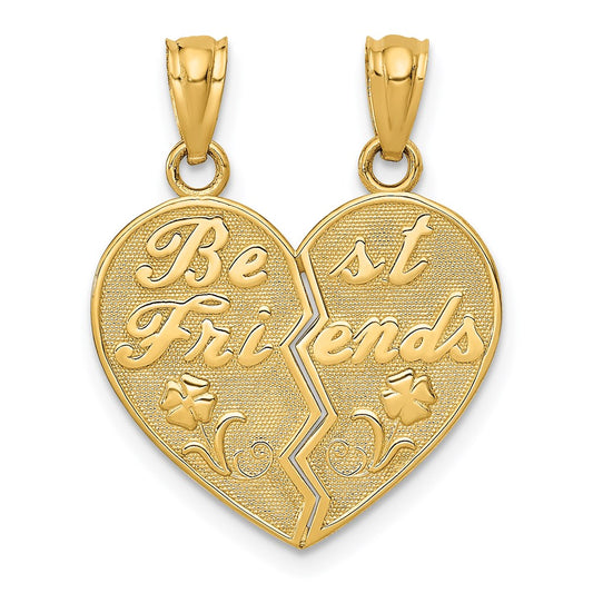 14k BEST FRIENDS Heart with Flower 2-Piece Break-Apart Pendant