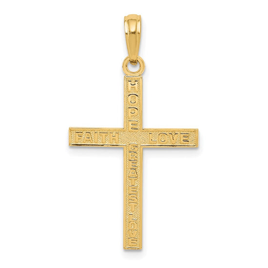 14K Reversible FAITH HOPE LOVE GREATEST LOVE Cross Pendant
