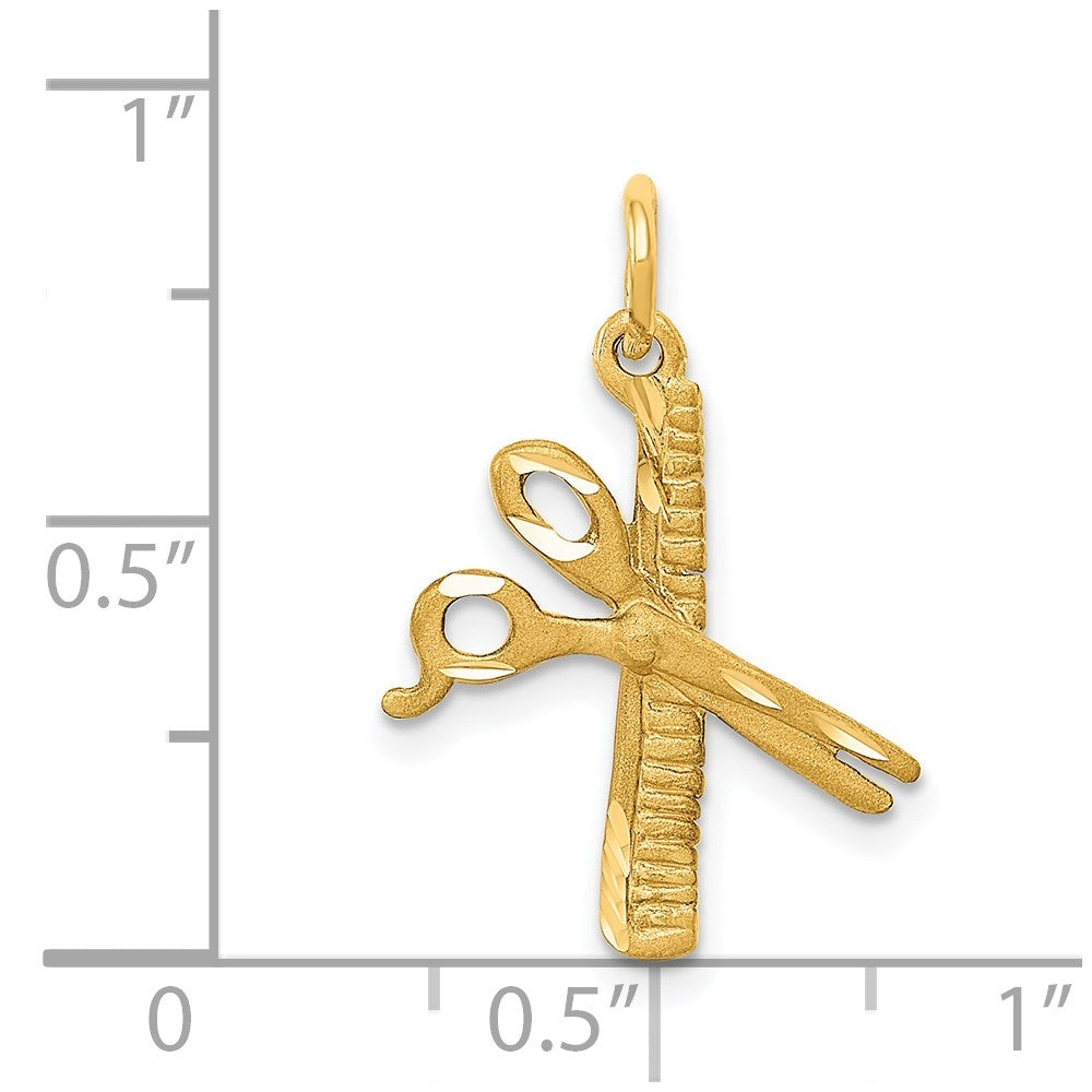 14k Satin Diamond-cut Comb and Scissors Charm