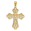 14K and White Rhodium Large Diamond-cut Filigree Cut-out Cross Pendant