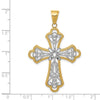 14K and White Rhodium Large Diamond-cut Filigree Cut-out Cross Pendant