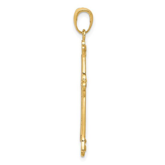 14K and White Rhodium Budded Yellow Cross Frame Pendant